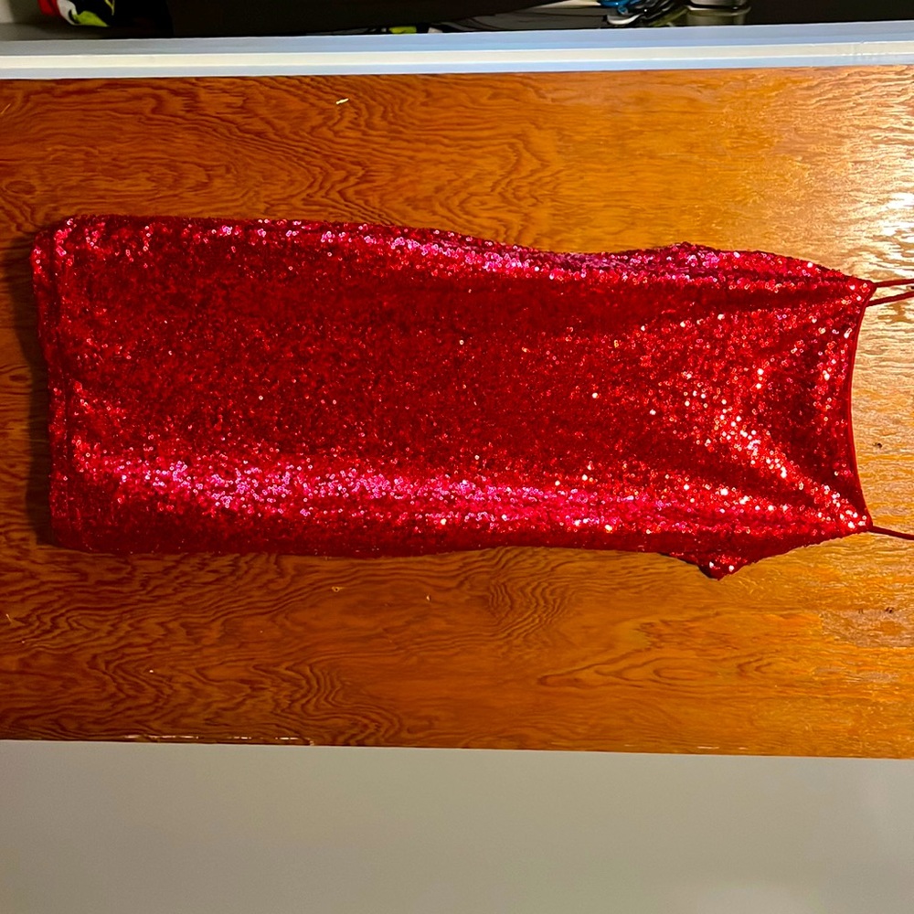 Short fitting dress red with Red sequins worn once